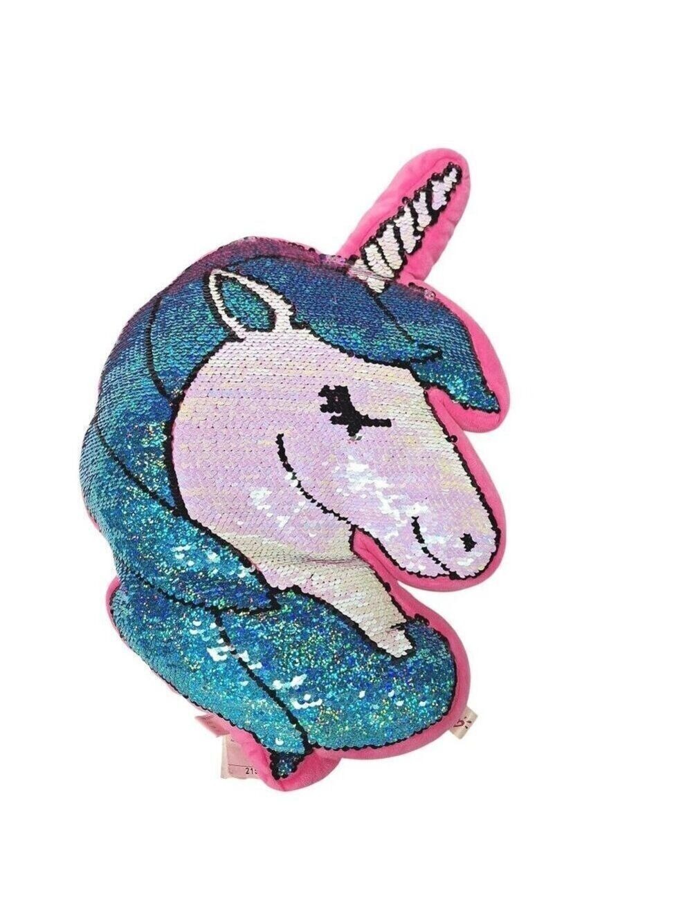 Justice Unicorn Pillow Reversible Sequin 18" Pink Blue
